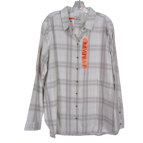 Jach's Girlfriend XXL White & Gray Cozy Plaid Flannel Button down soft Shirt XXL - Picture 1 of 14